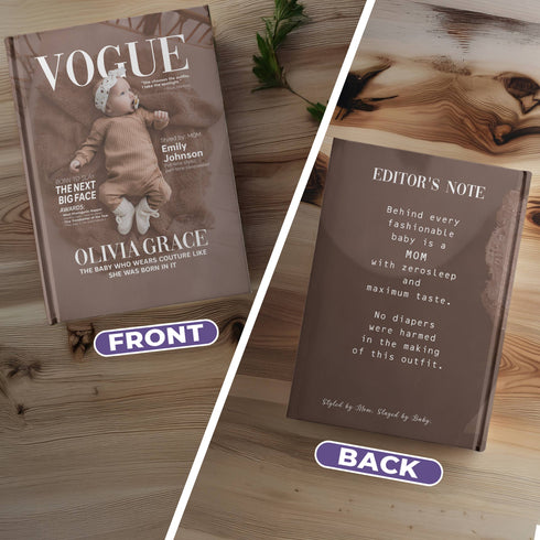 Personalized Baby Vogue Magazine Cover Notebook – Custom Name & Photo, Stylish Mom Gift